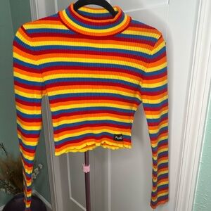 Minga London womens rainbow striped cropped knit top M/L